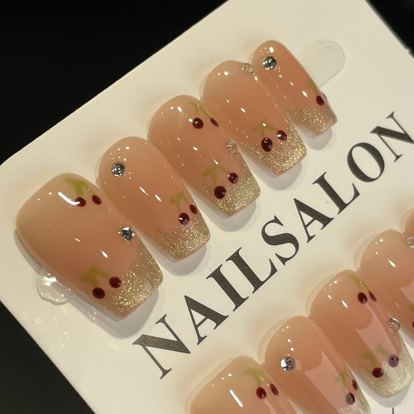 Handmade Press On Nails Medium Coffin French cherry