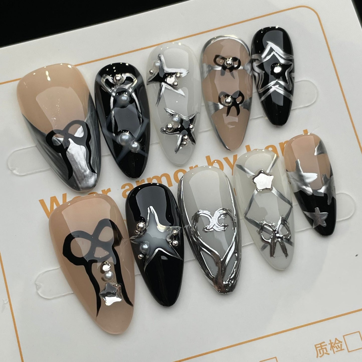 Handmade Press On Nails Medium Almond Cool bow