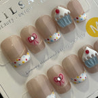 Handmade Press On Nails Short Coffin Cat's eye candy cake-YiH