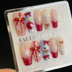 Handmade Press On Nails Long Coffin Pink and blue Apple gift box-YiH