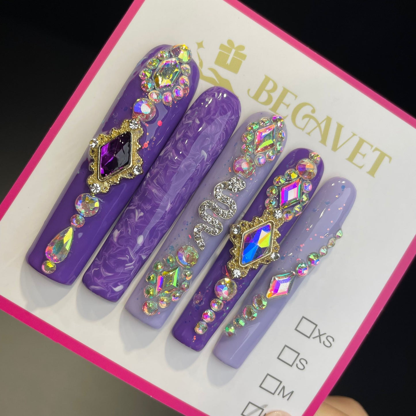 Handmade Press On Nails Extra-Long Coffin Royal purple