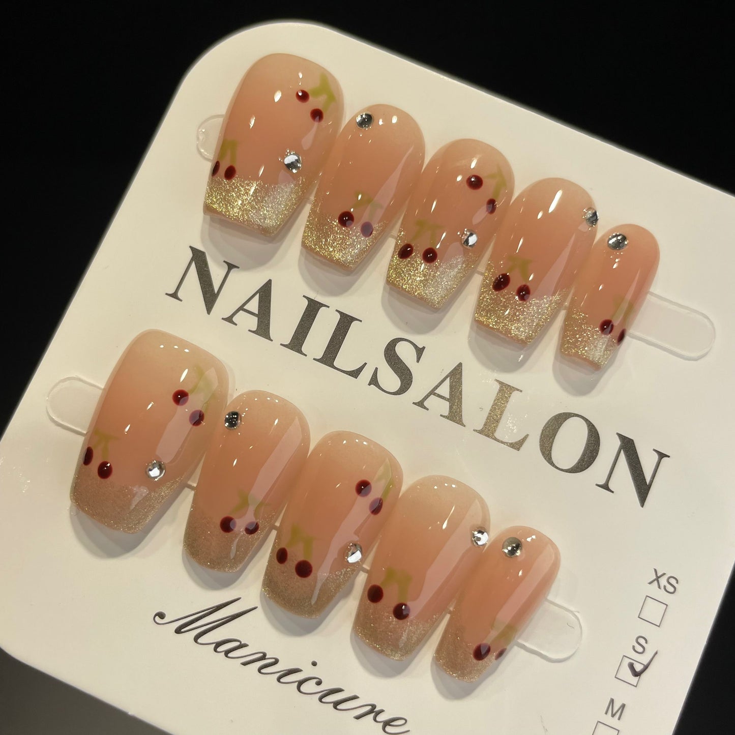 Handmade Press On Nails Medium Coffin French cherry