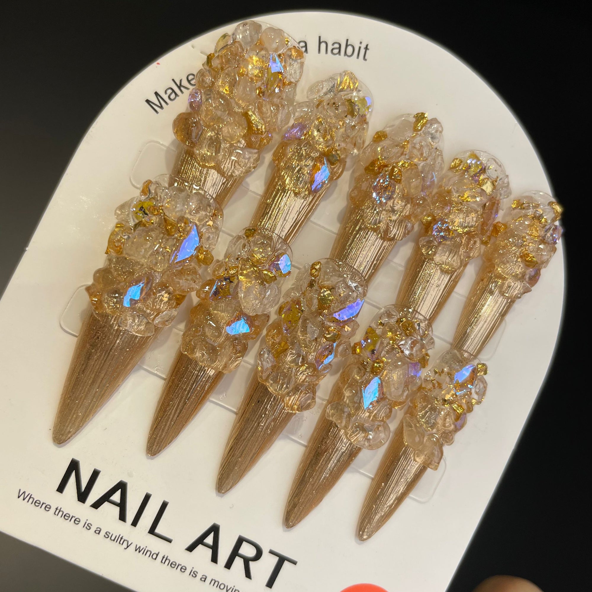 Handmade Press On Nails Long Stiletto Mirror Monster