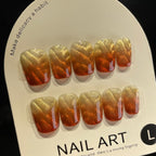 Handmade Press On Nails Short Coffin Sparkling amber-YiH
