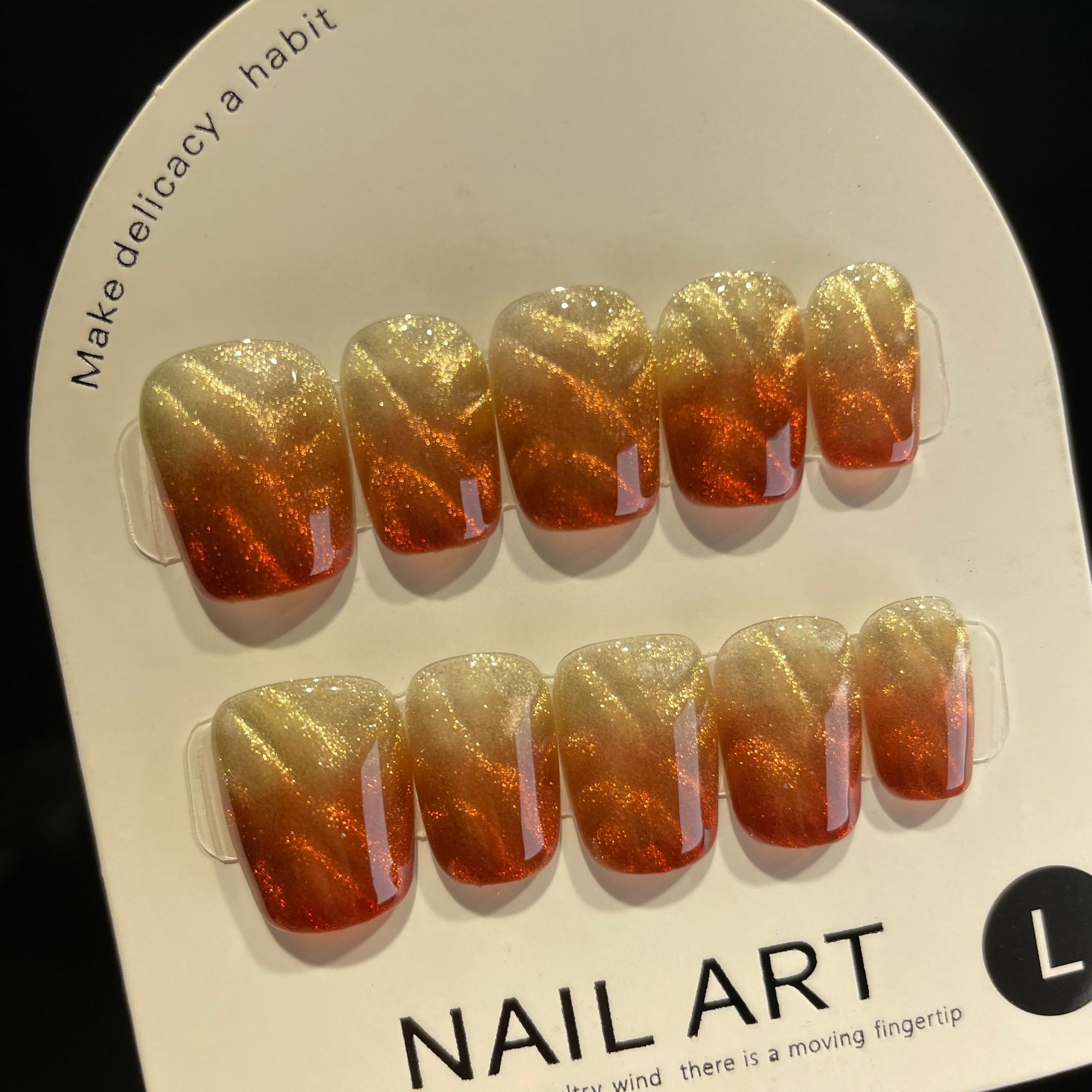 Handmade Press On Nails Short Coffin Sparkling amber-YiH