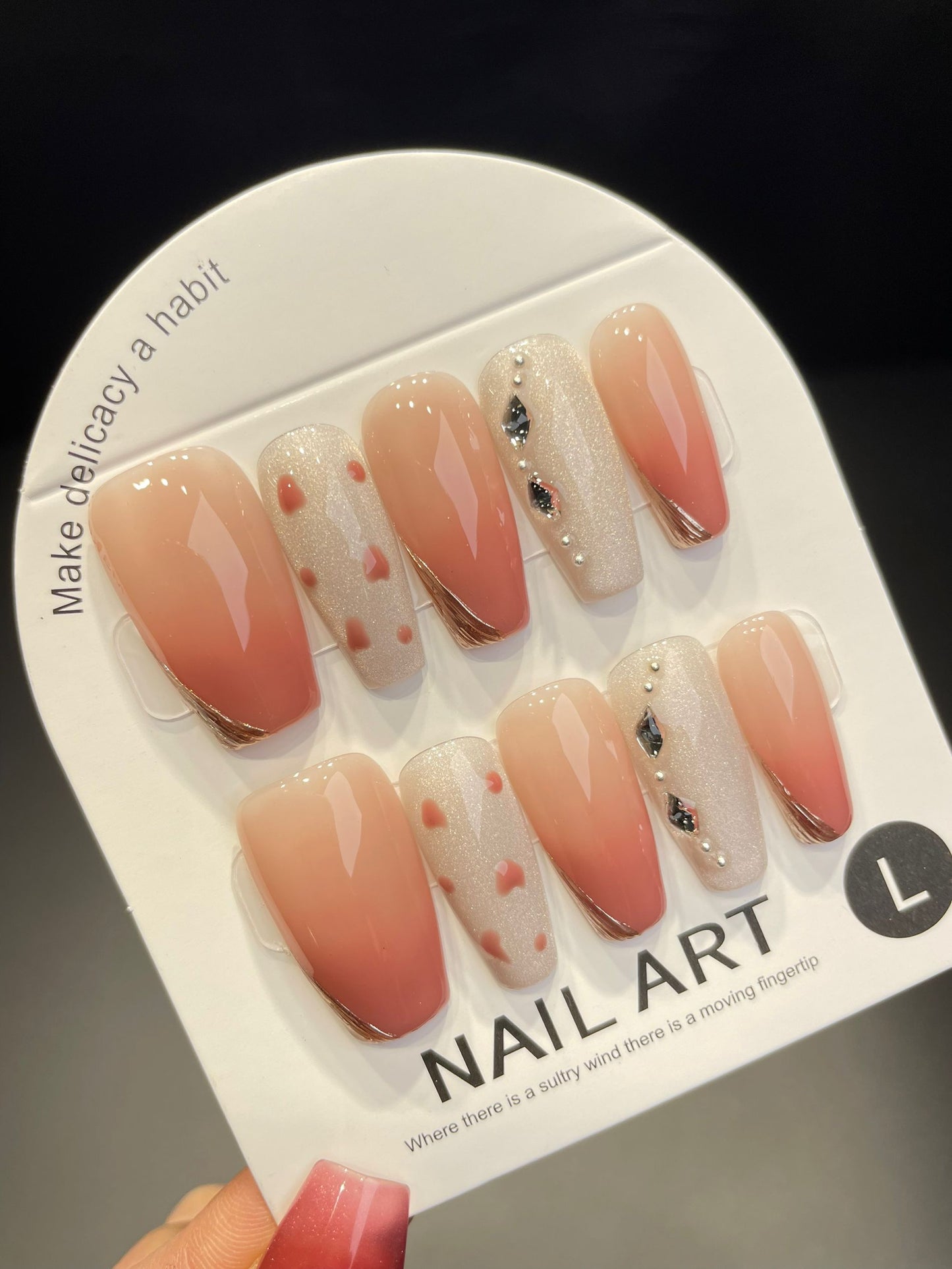 Handmade Press On Nails Long Coffin Gentle cat's eye