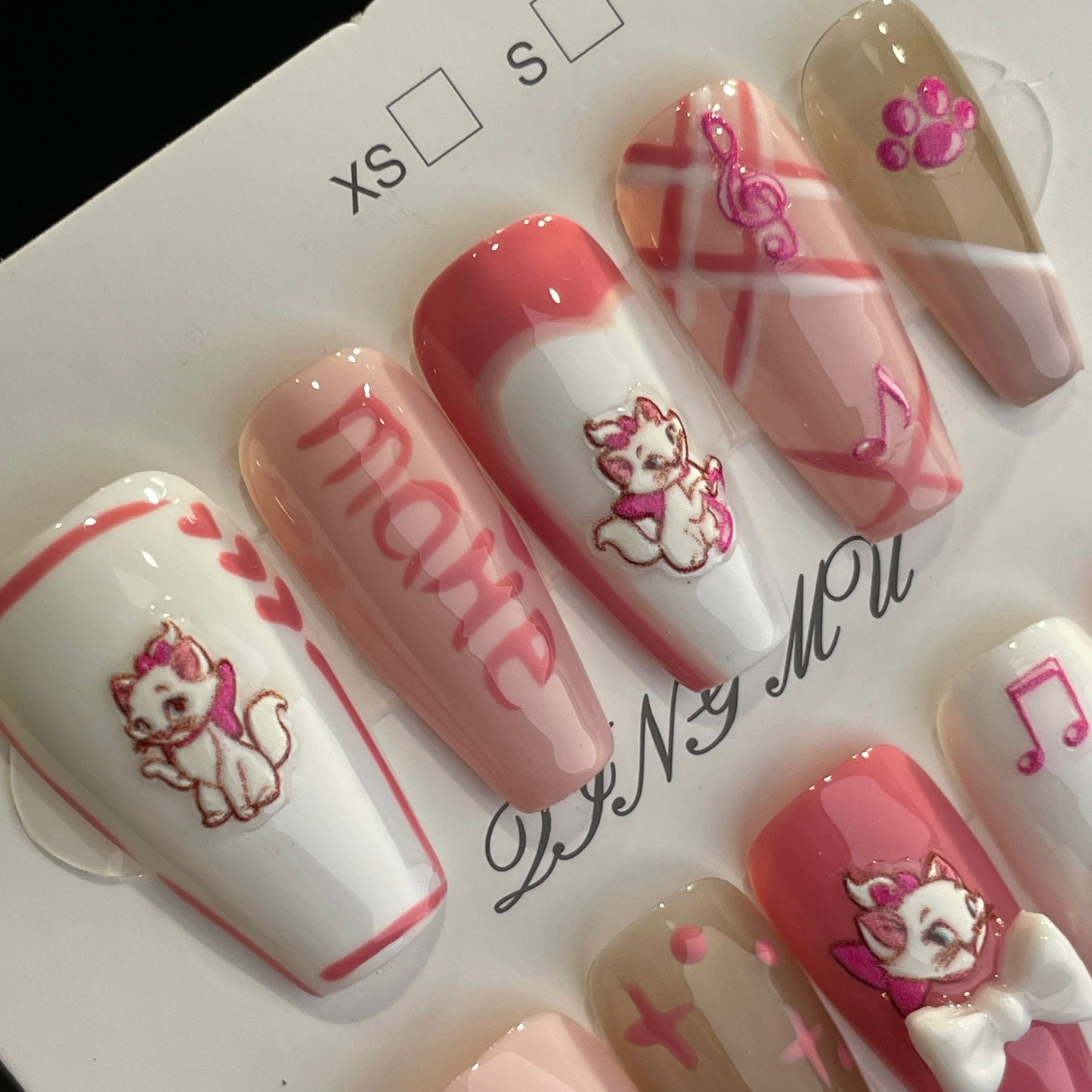 Handmade Press On Nails Long Coffin Pink Hello Kitty