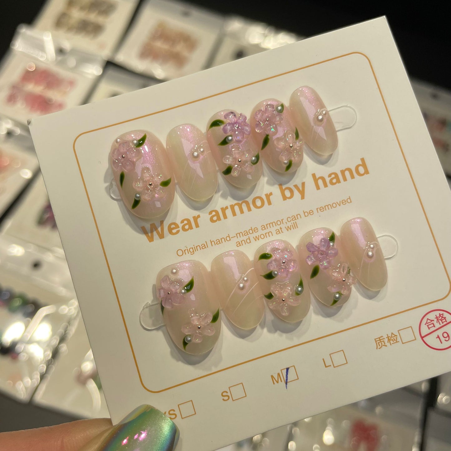 Handmade Press On Nails Short Oval Spring peach