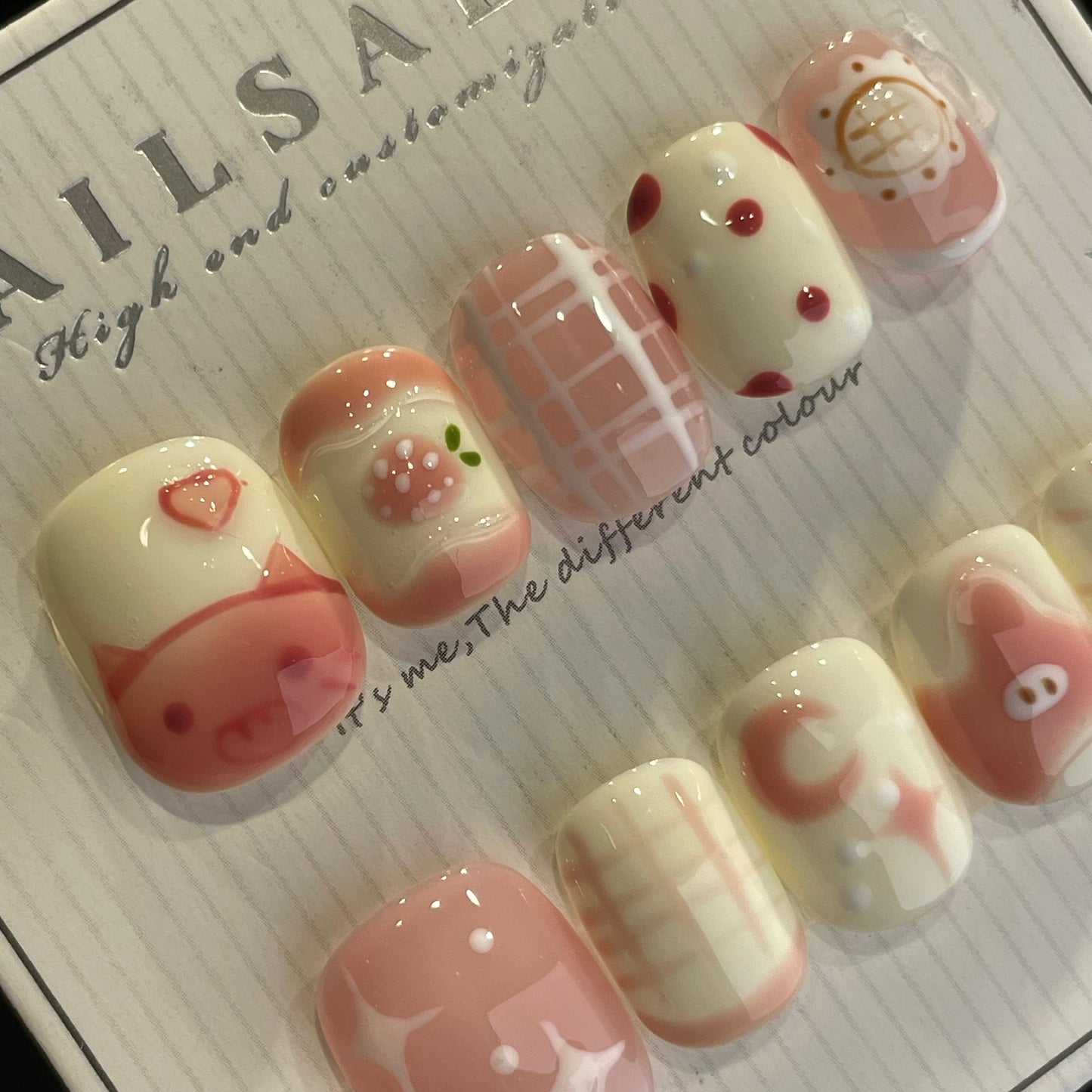 Handmade Press On Nails Short Square Cute pig