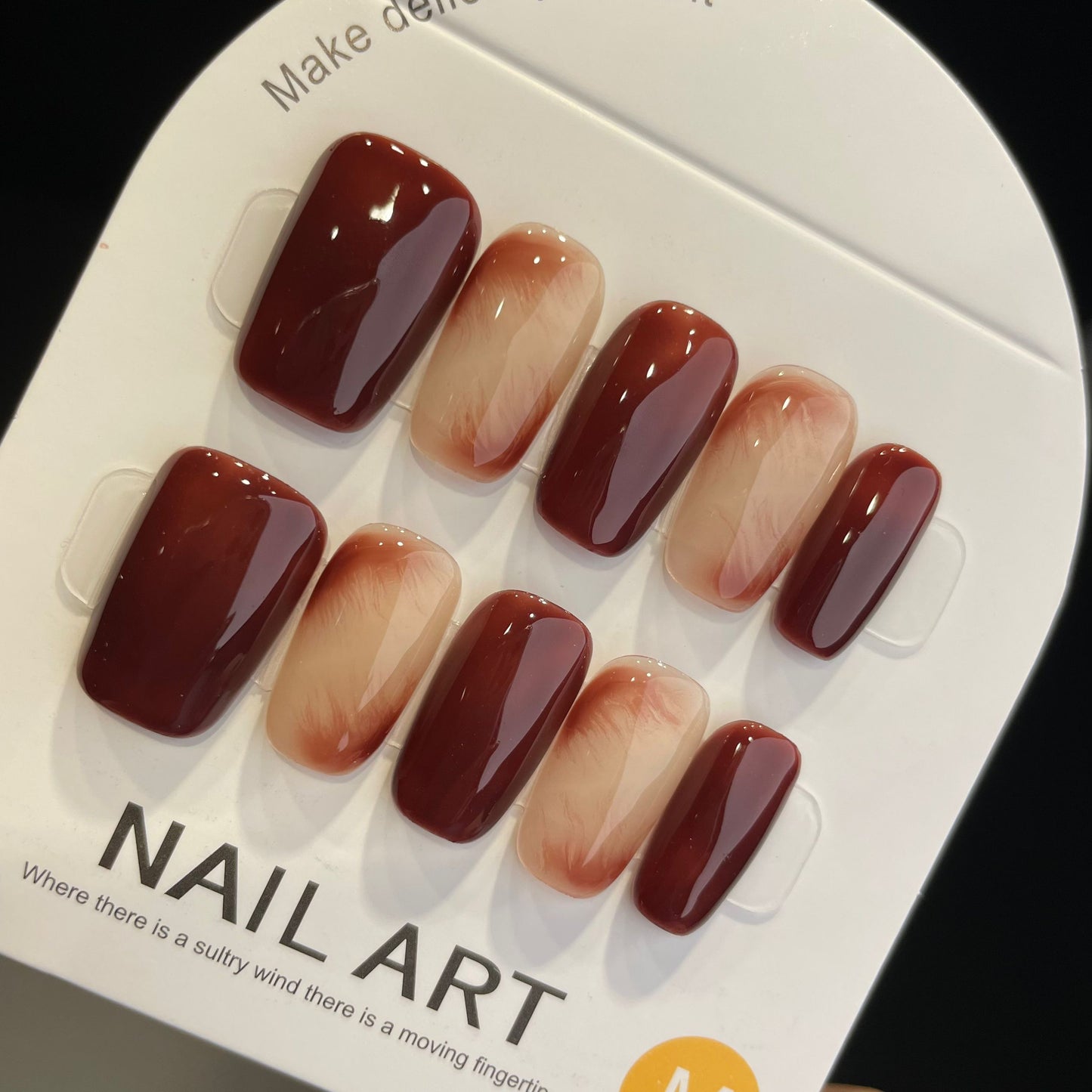 Handmade Press On Nails Medium Coffin Red marble