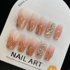 Handmade Press On Nails Medium Coffin Snake drill flame flash-YiH