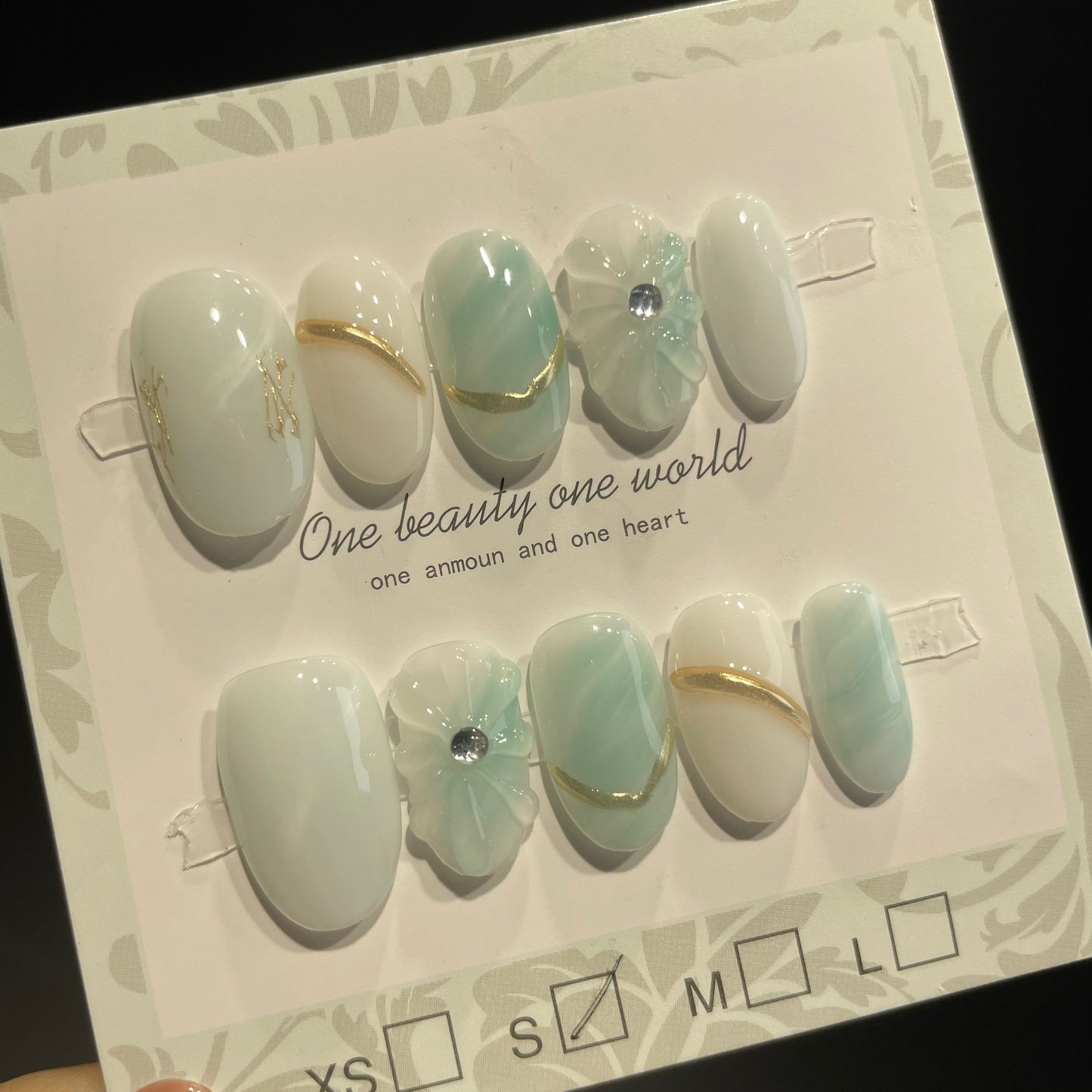 Handmade Press On Nails Short Oval Blue water