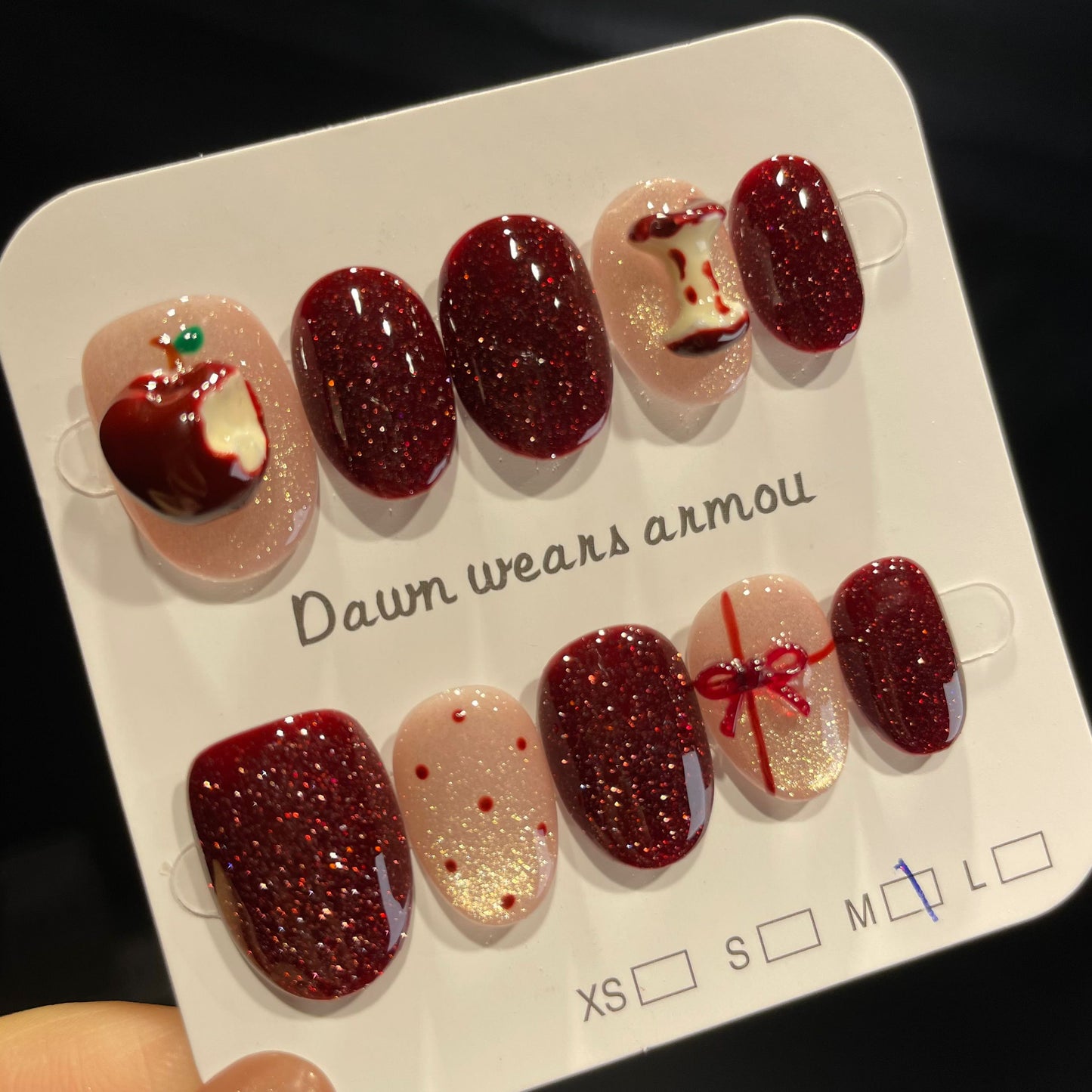 Handmade Press On Nails Short Oval Lovely apple-XiXX