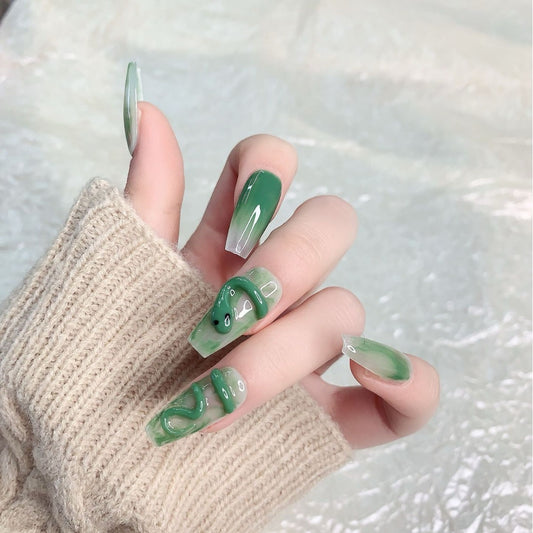 Handmade nails JC0071 Green snake