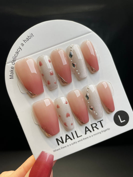 Handmade Press On Nails Long Coffin Gentle cat's eye