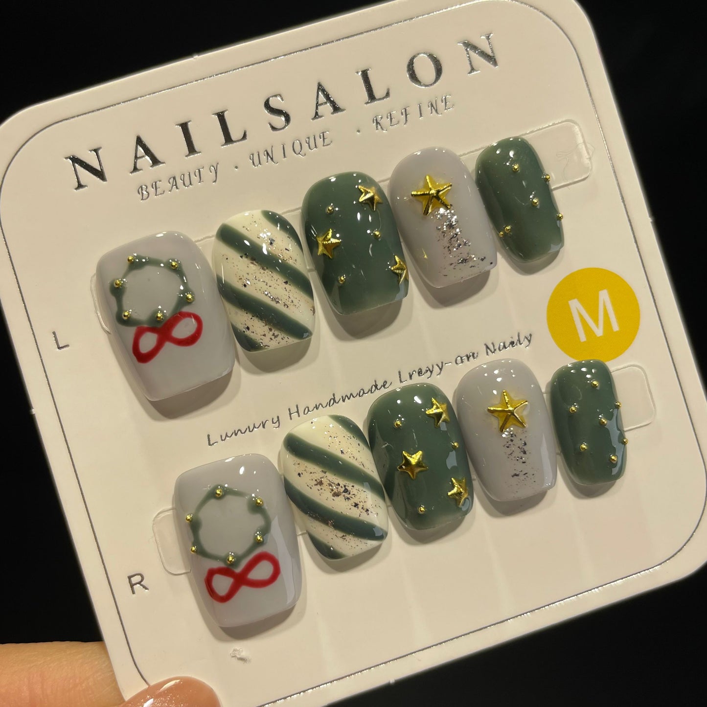 Handmade Press On Nails Short Square Hand-painted Christmas