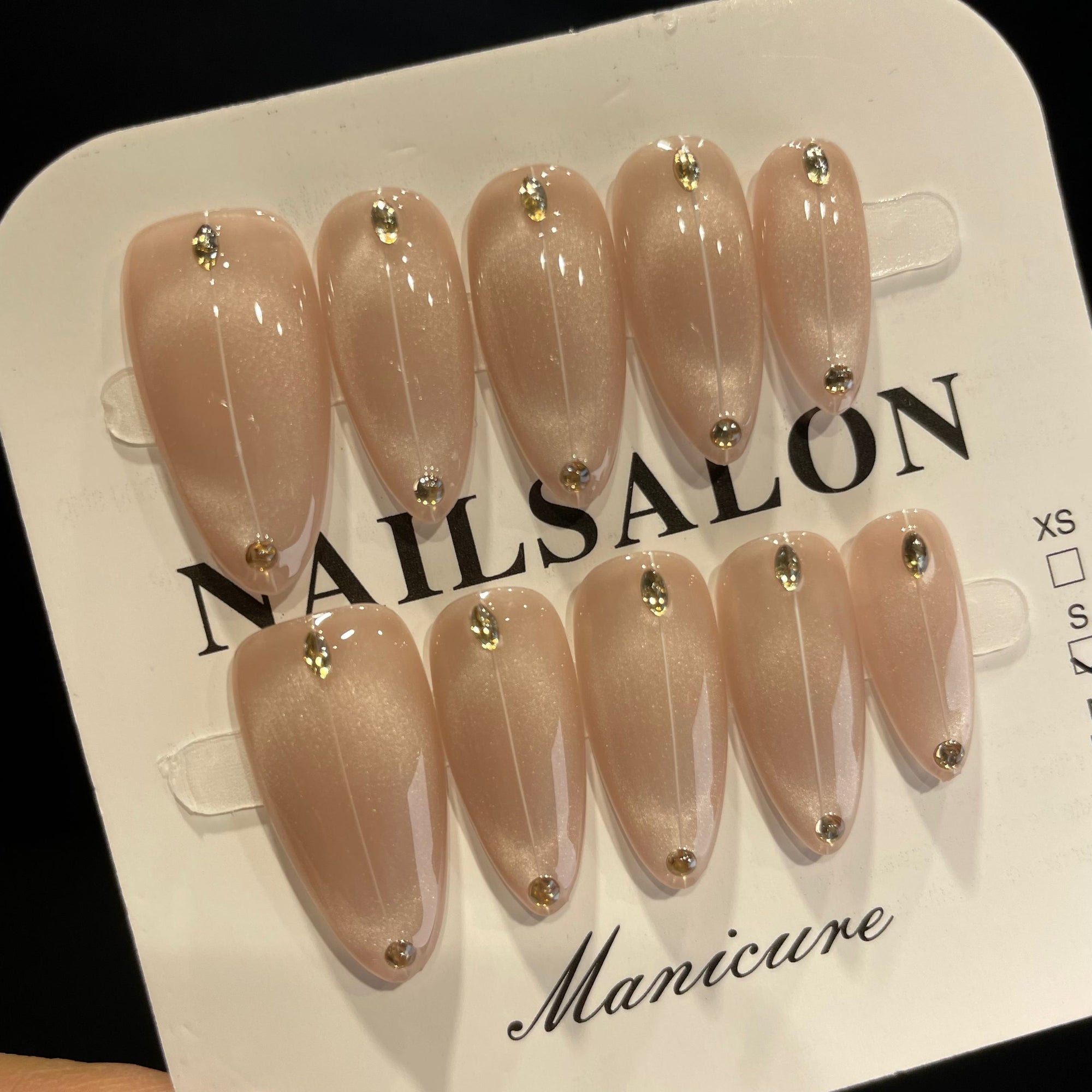 Handmade Press On Nails Long Almond Cat eye minimalist stripes-YiH