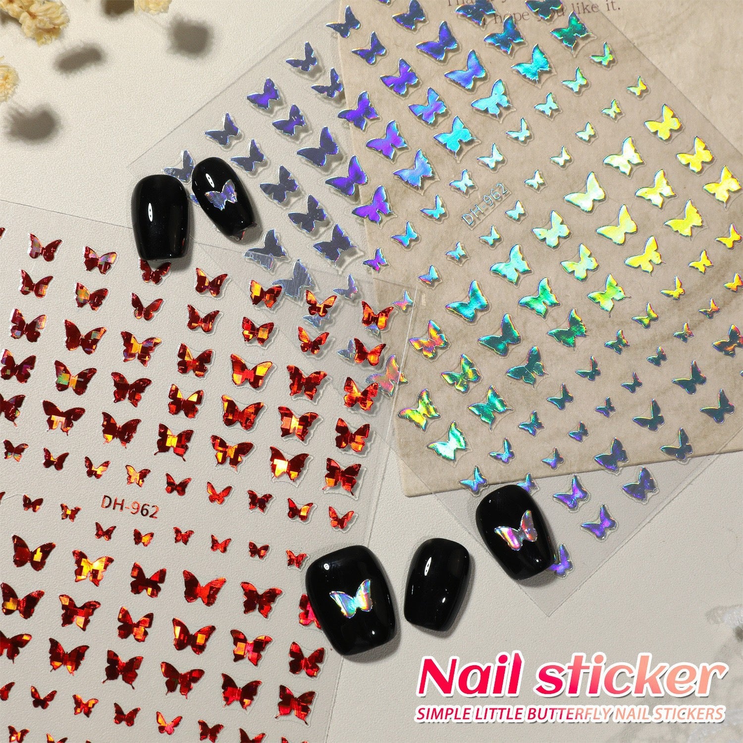 7pcs Gold Foil Butterfly Nail Stickers