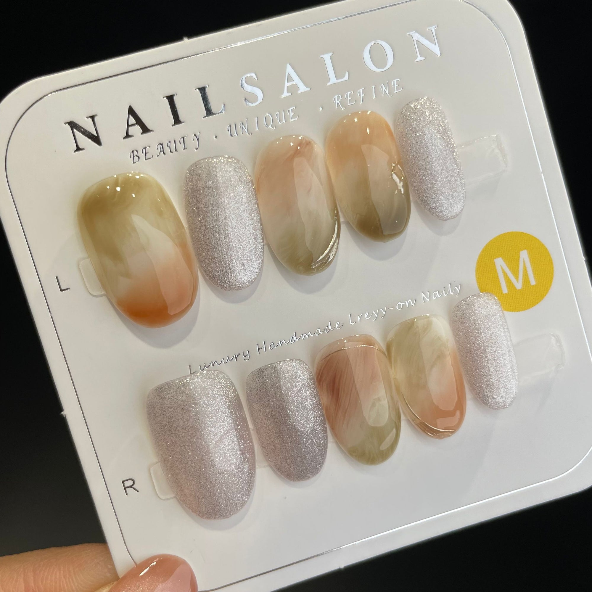 Handmade Press On Nails Medium Oval Tinted tulips