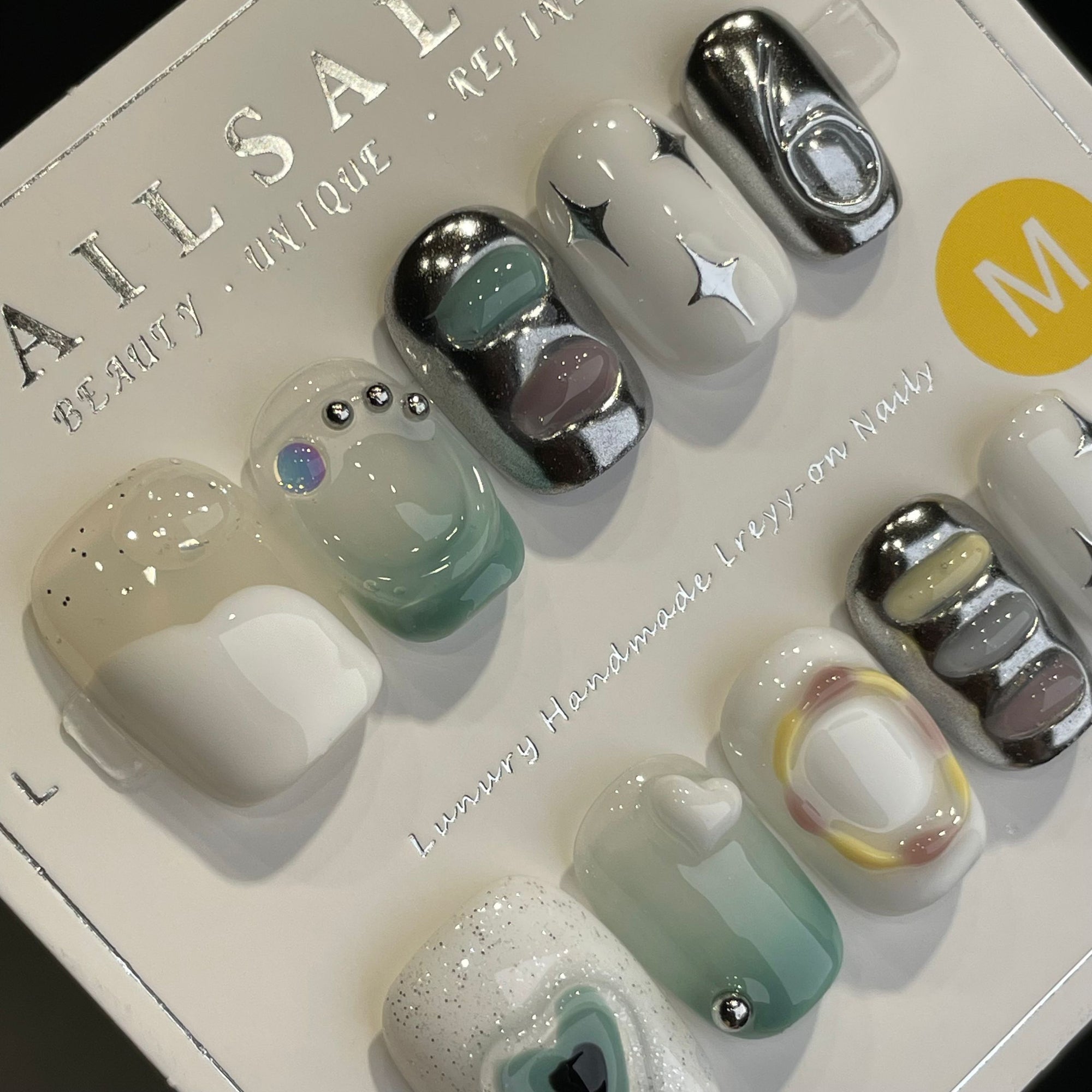 Handmade Press On Nails Short Square Fresh and icy