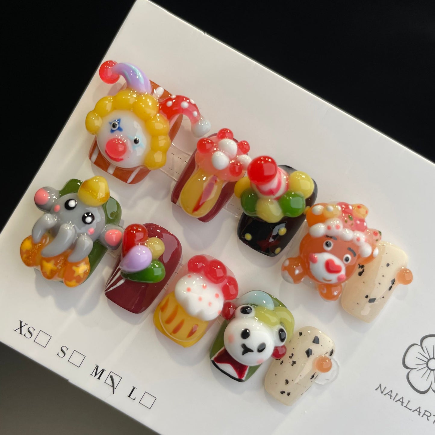 Handmade Press On Nails Short Coffin Handmade Clown animal circus-DaH