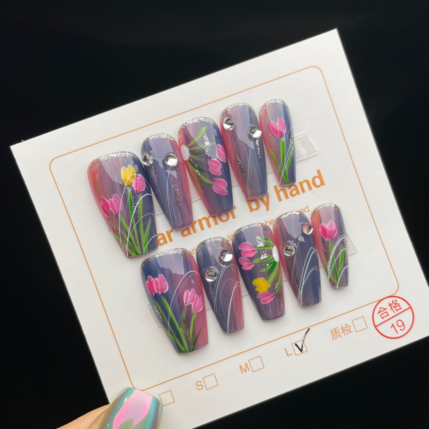 Handmade Press On Nails Long Coffin Dream tulip