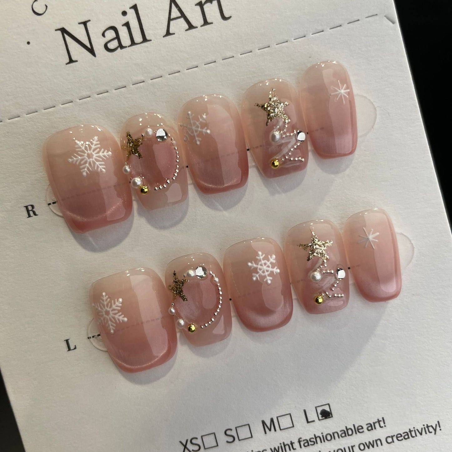 Handmade Press On Nails Short Coffin Christmas window cut