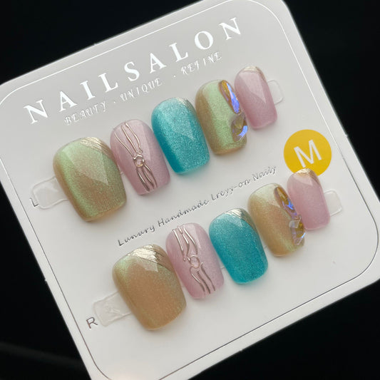 Handmade Press On Nails Short Square Auroral color