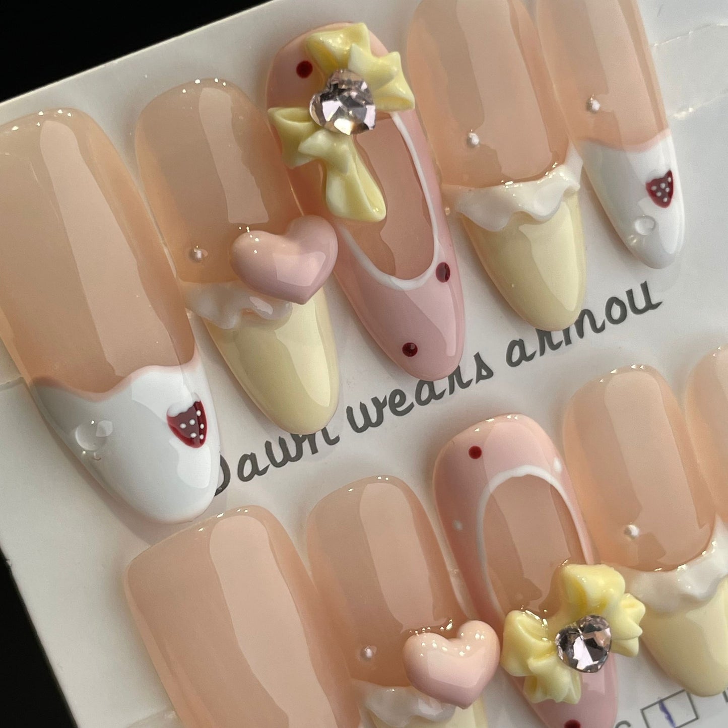 Handmade Press On Nails Long Almond Cake hemline-XiXX