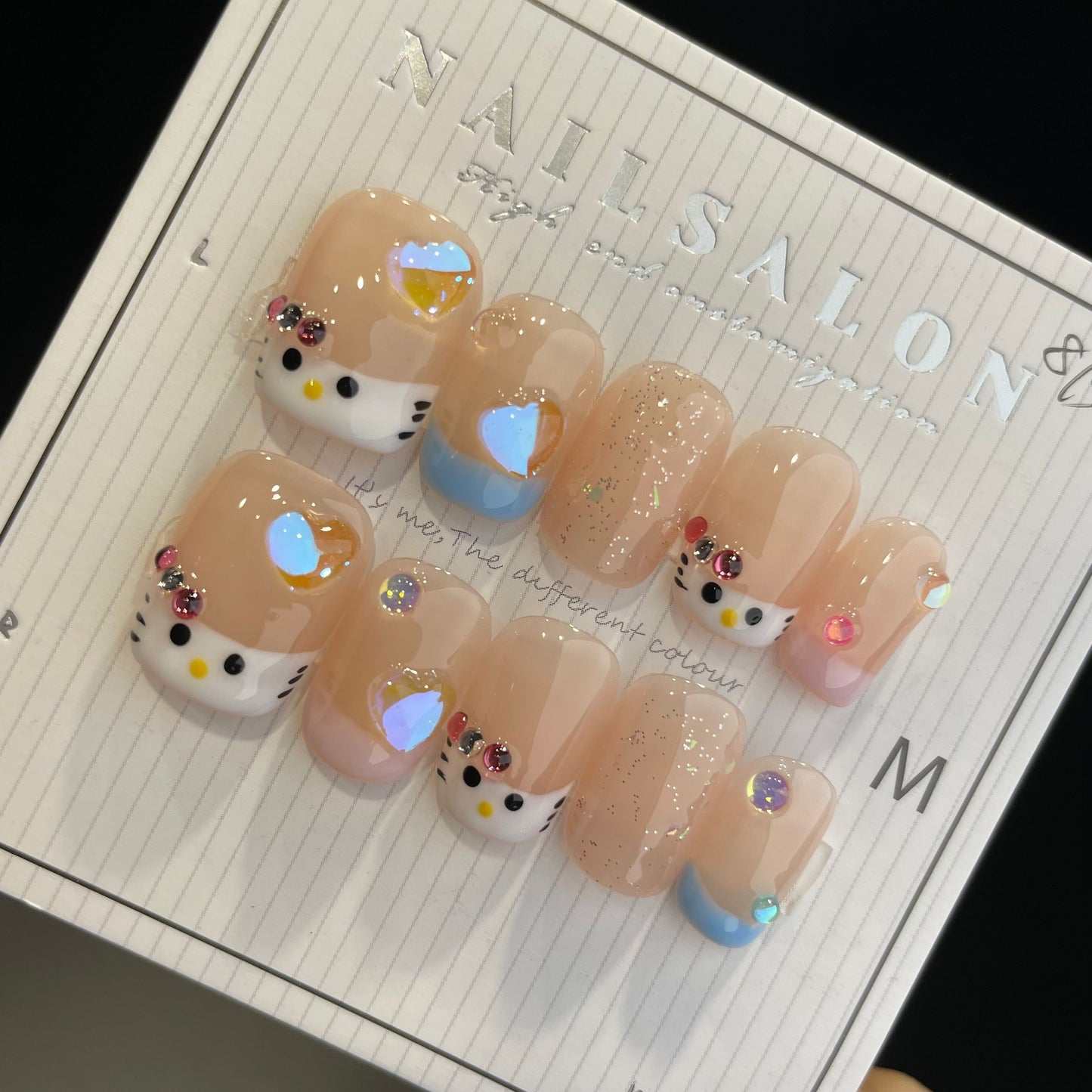 Handmade Press On Nails Short Square Cute Little Cat