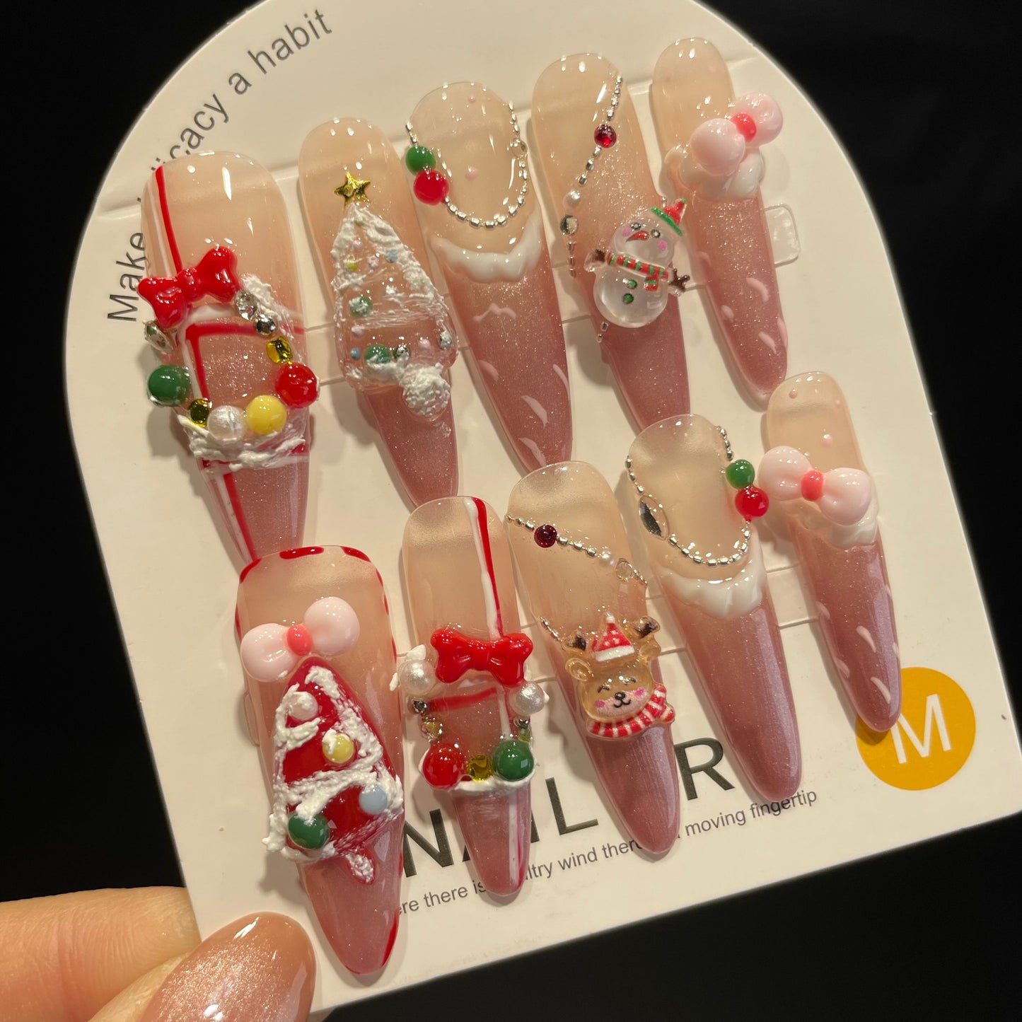 Handmade Press On Nails Extra-Long Stiletto Merry Christmas