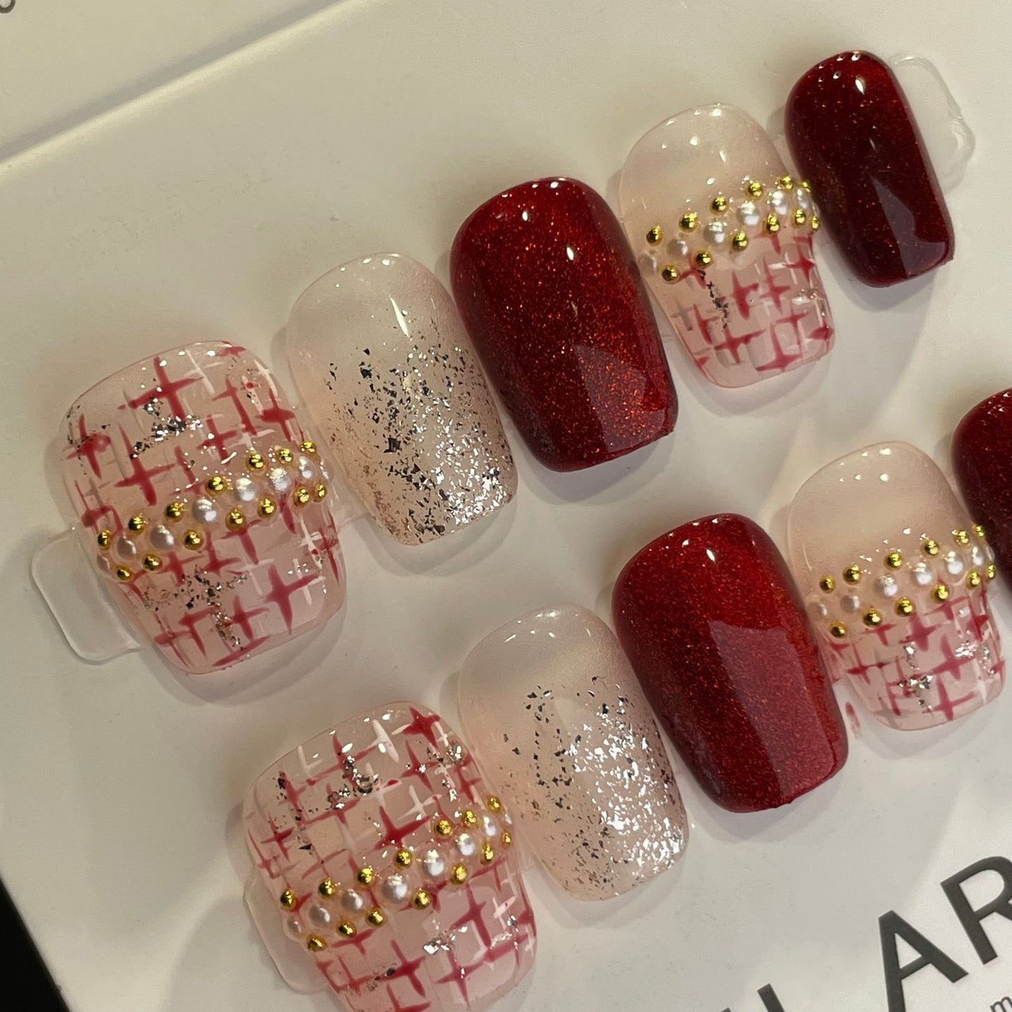 Handmade Press On Nails Short Square Elegant check