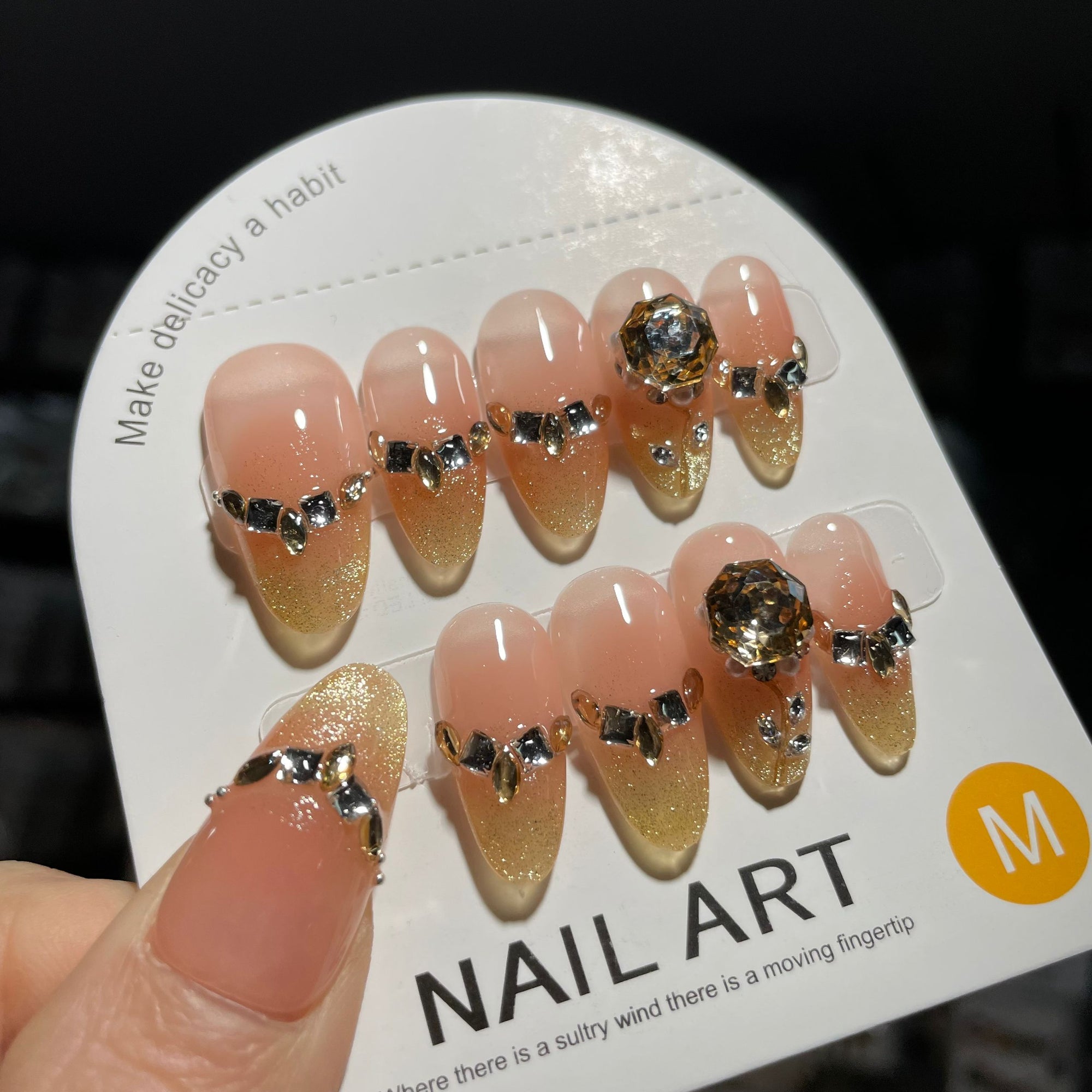 Handmade Press On Nails Medium Almond The stone and the rose