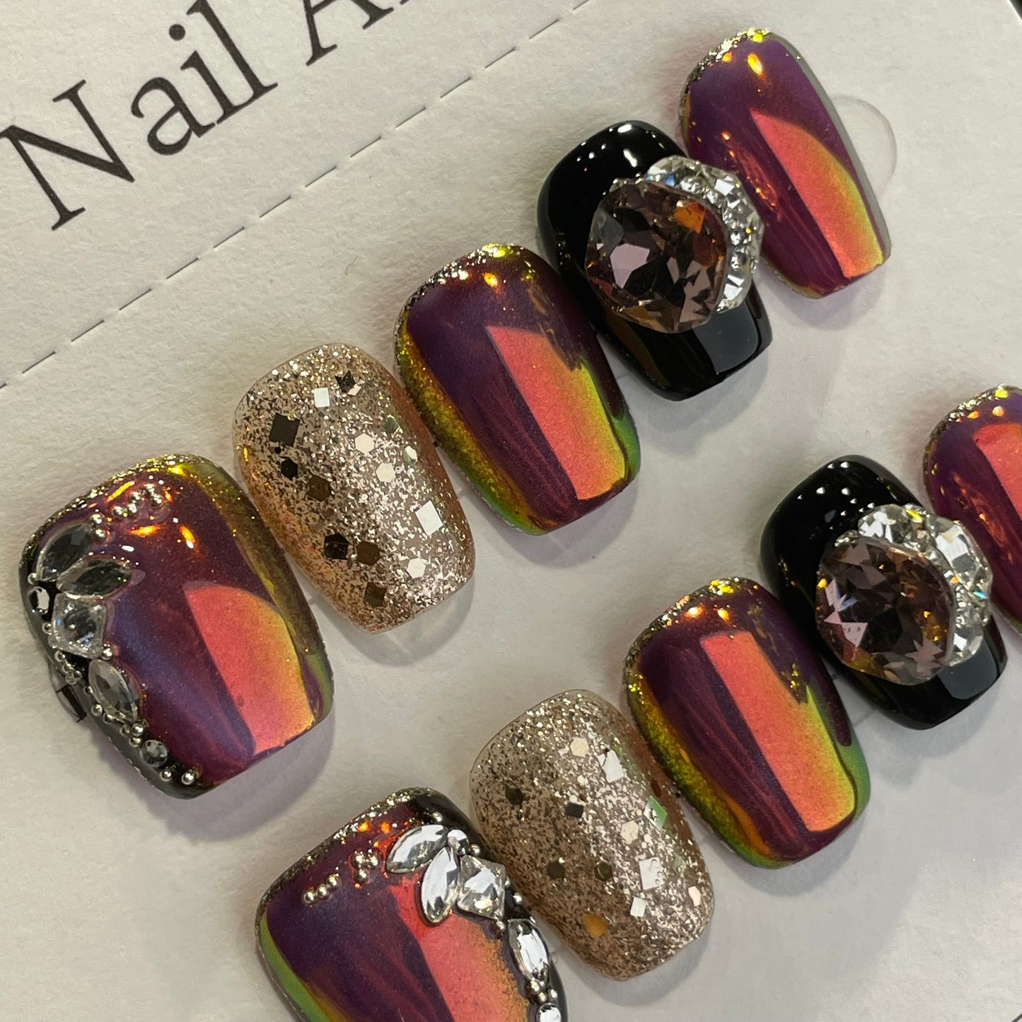 Handmade Press On Nails Short Coffin Metallic luster