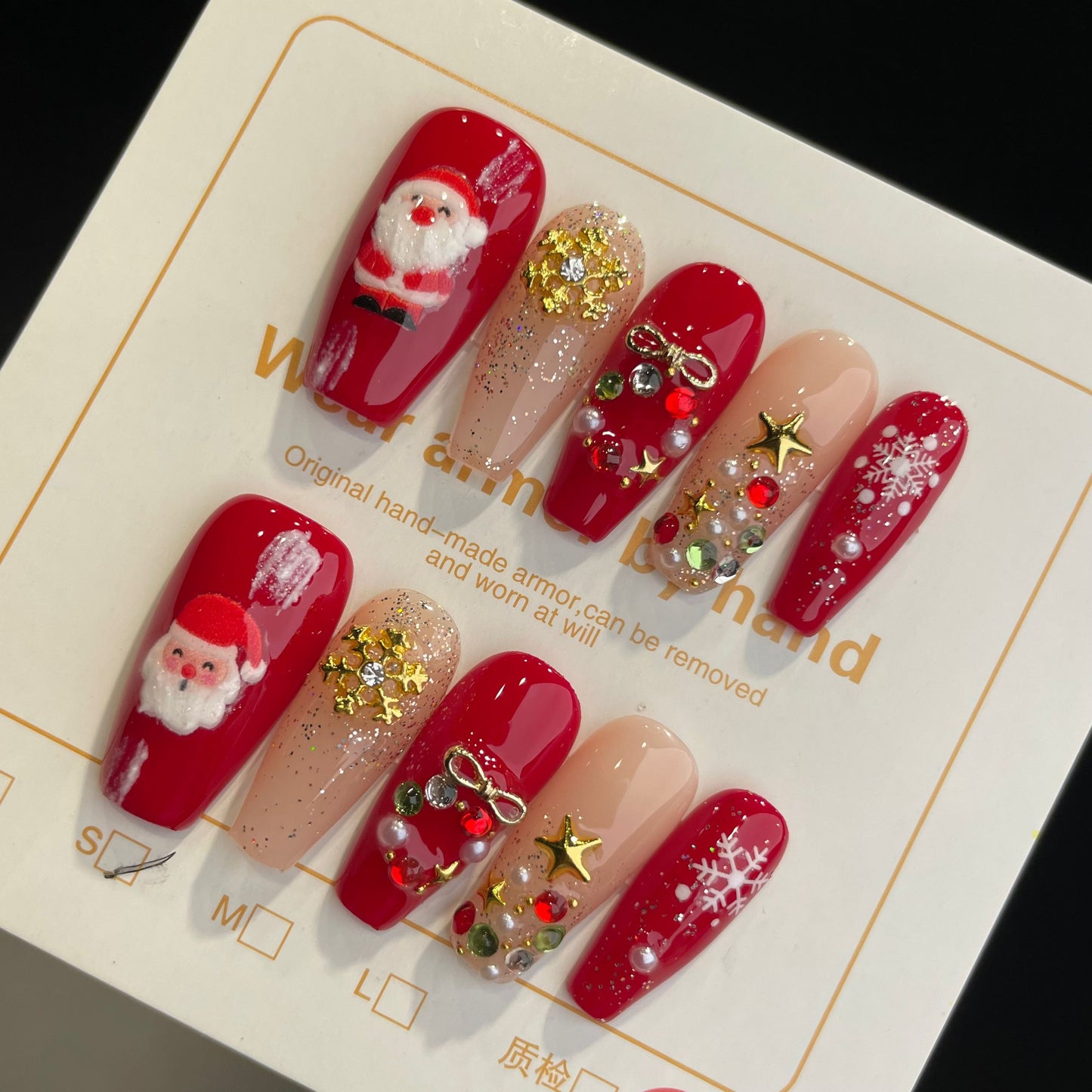 Handmade Press On Nails Long Coffin Father Christmas