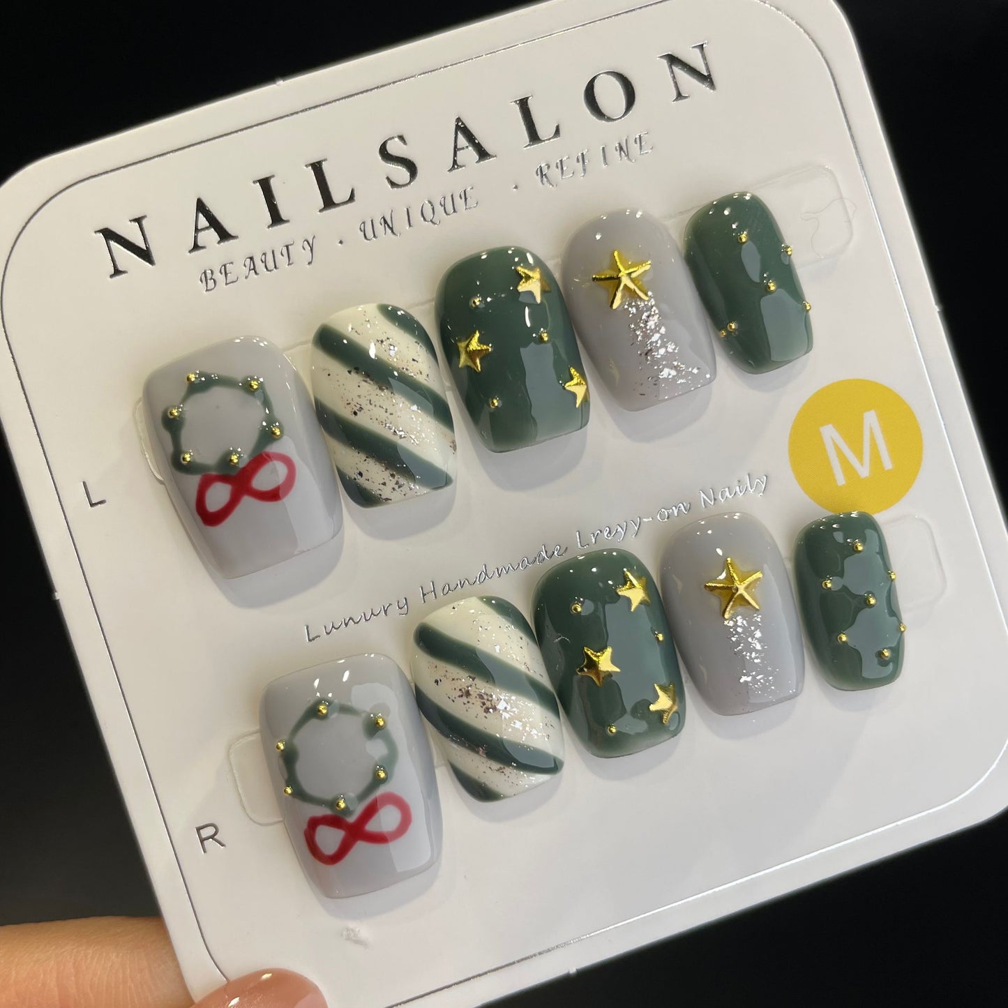 Handmade Press On Nails Short Square Hand-painted Christmas