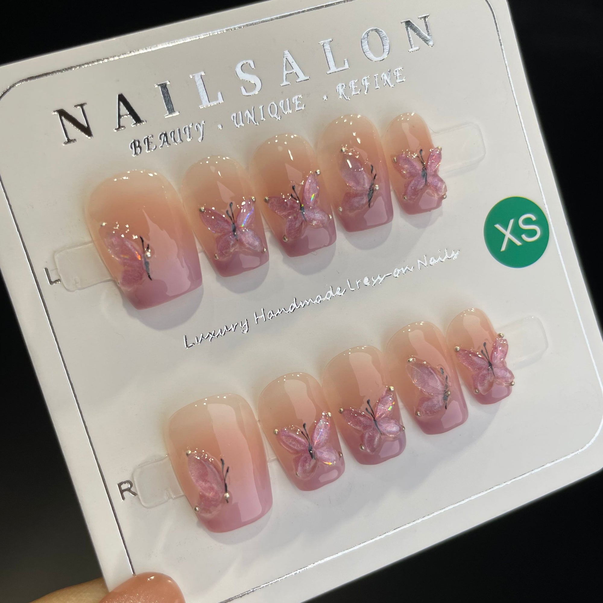 Handmade Press On Nails Short Coffin Purple butterfly
