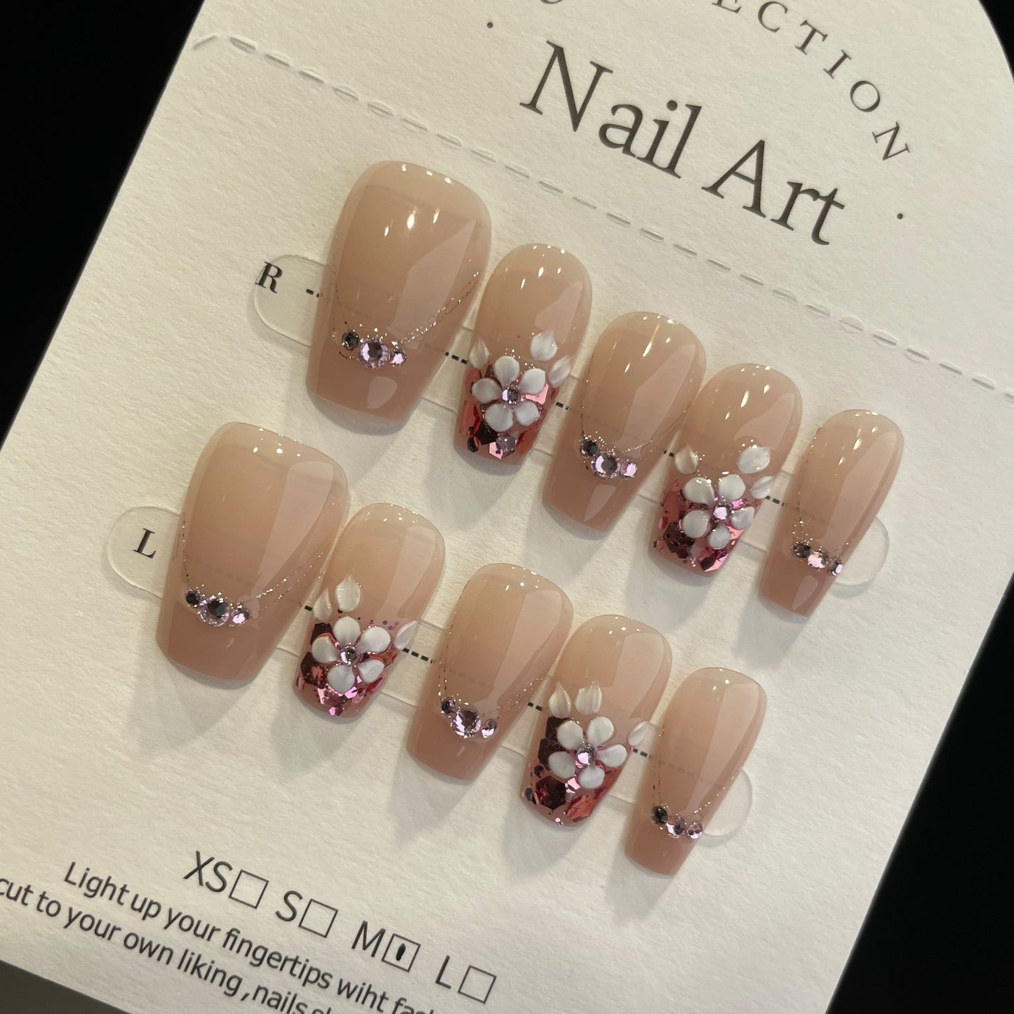 Handmade Press On Nails Medium Coffin Sakura