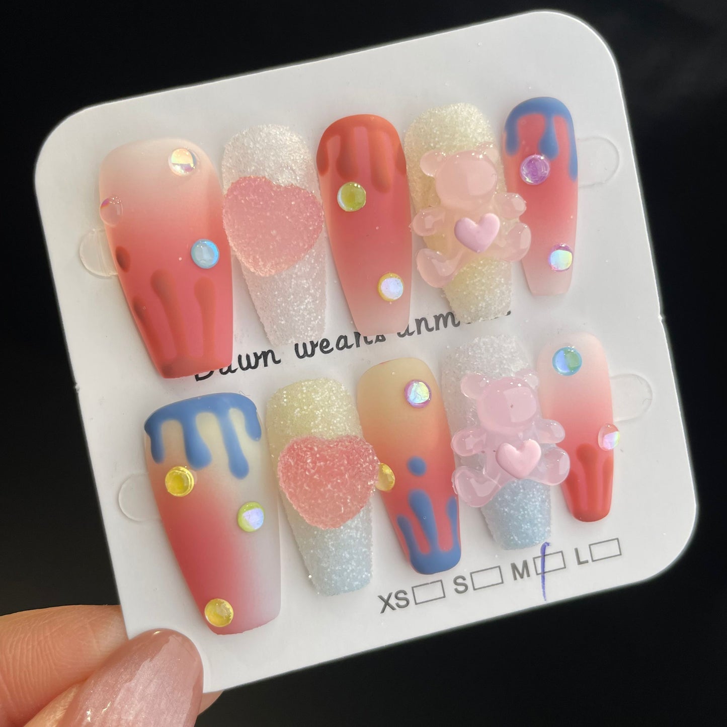 Handmade Press On Nails Long Coffin Gummy bear-XiXX