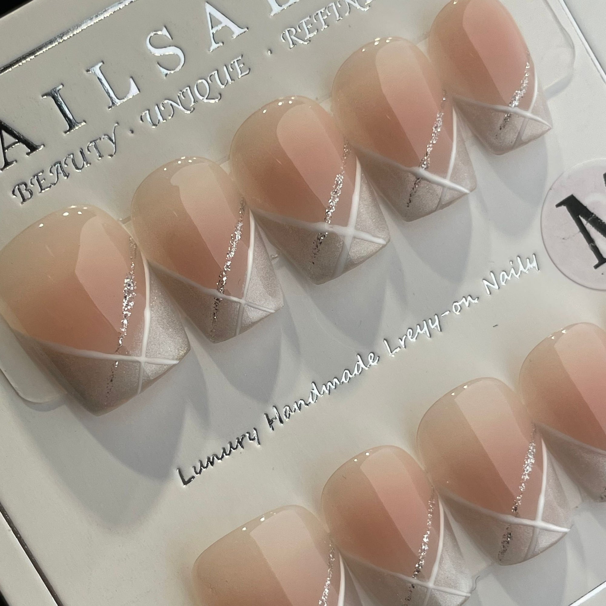 Handmade Press On Nails Short Coffin Line cat-eye French-YiH