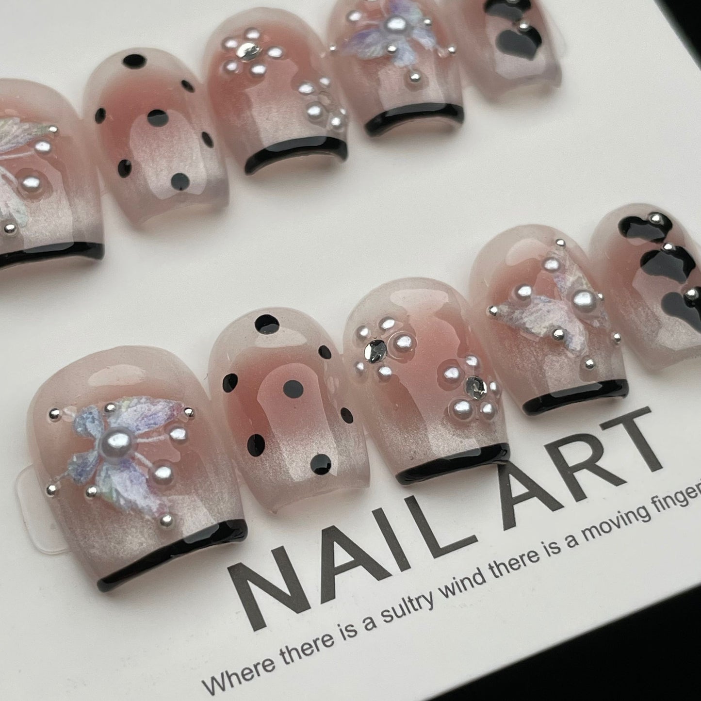 Handmade Press On Nails Short Square Butterfly dot