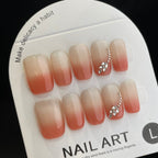 Handmade Press On Nails Medium Square Orange cat's eye-YiH