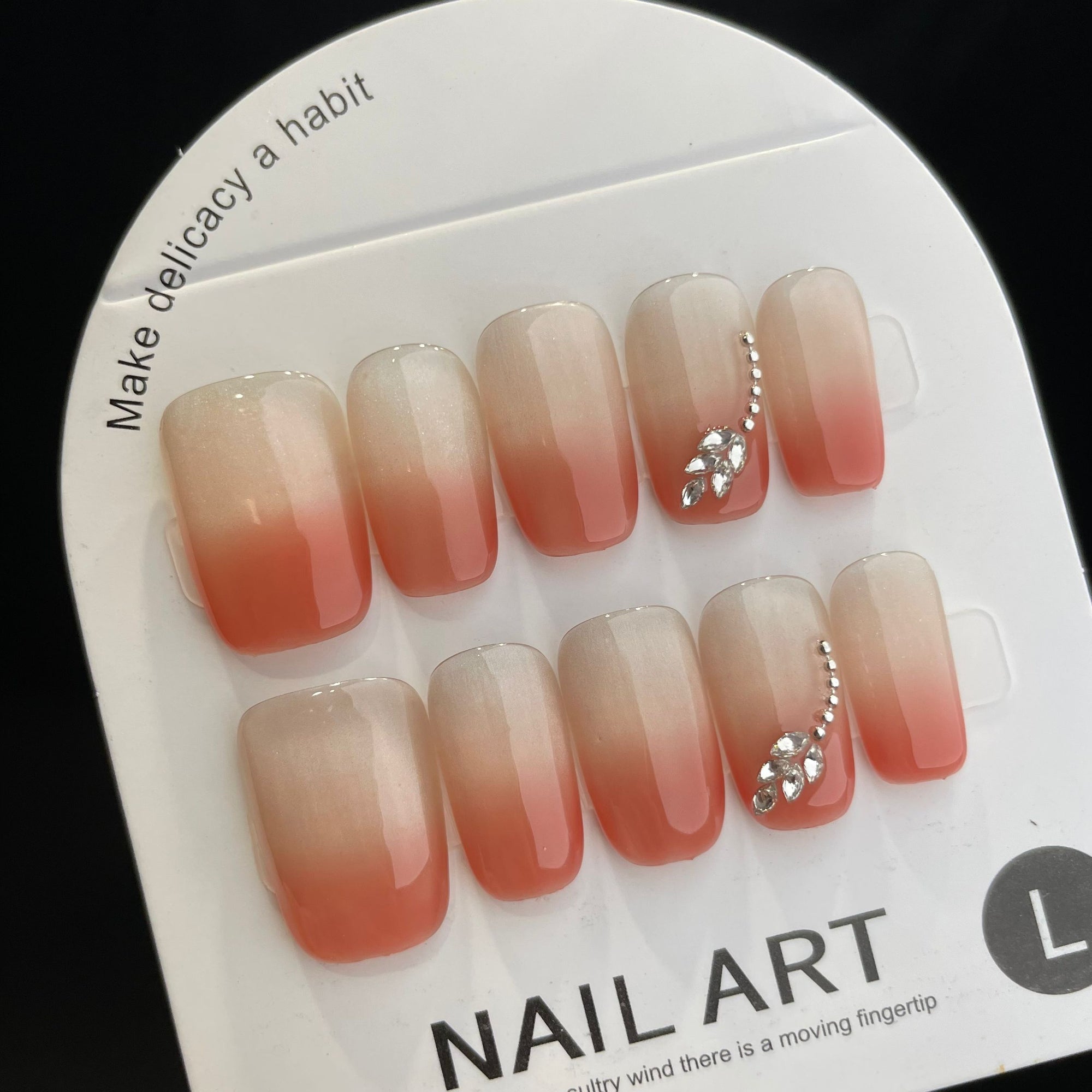Handmade Press On Nails Medium Square Orange cat's eye-YiH