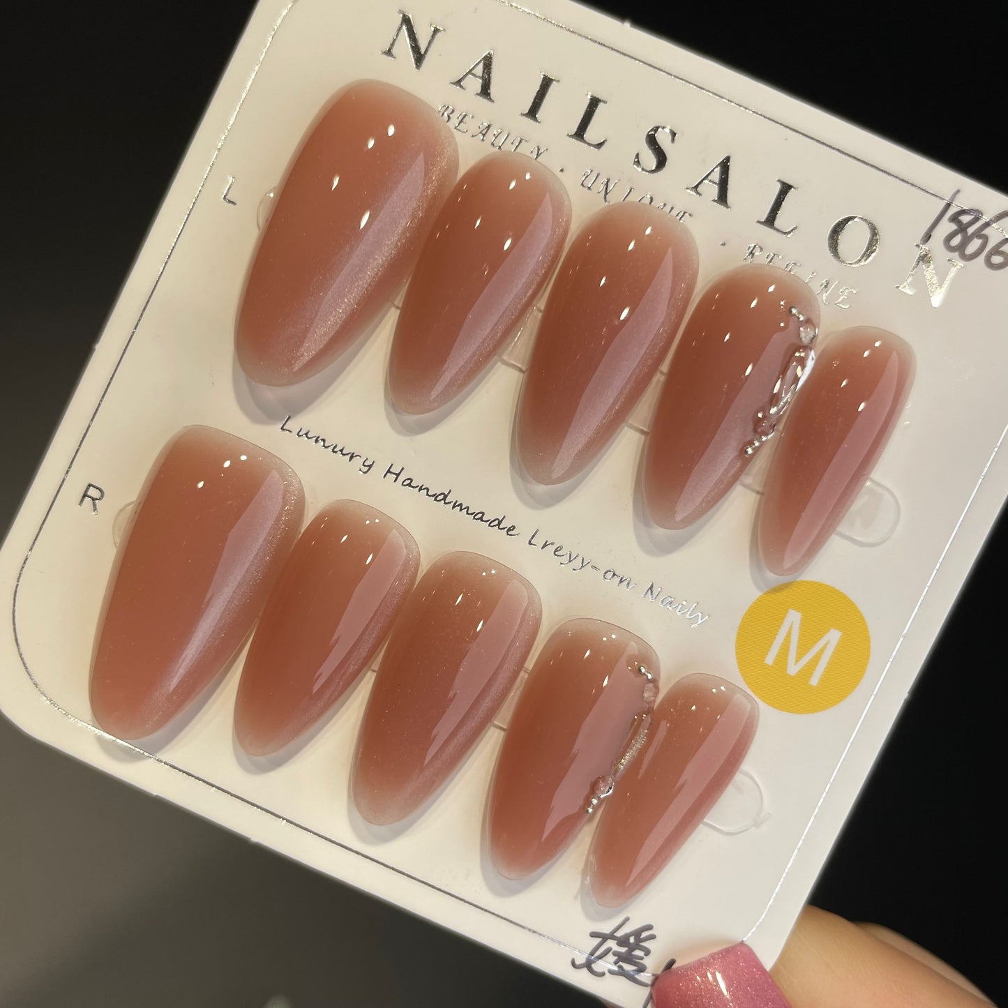 Handmade Press On Nails Long Almond Naked pink