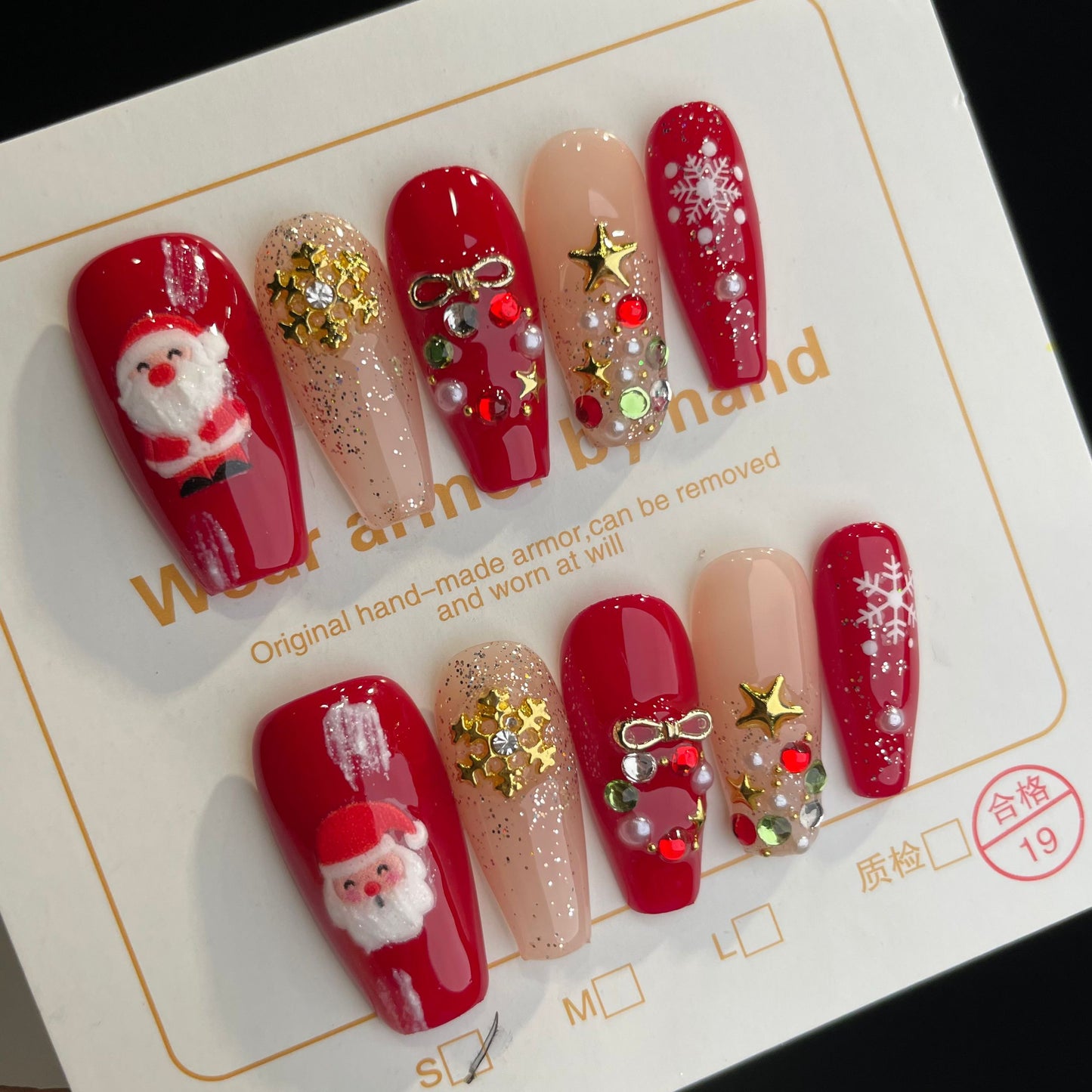 Handmade Press On Nails Long Coffin Father Christmas