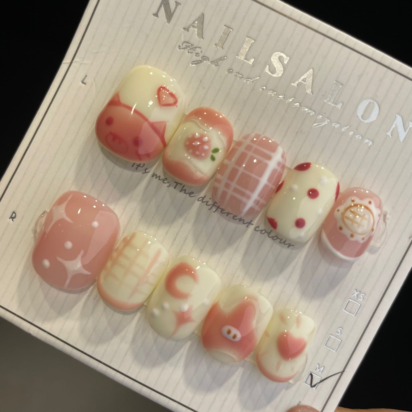 Handmade Press On Nails Short Square Cute pig