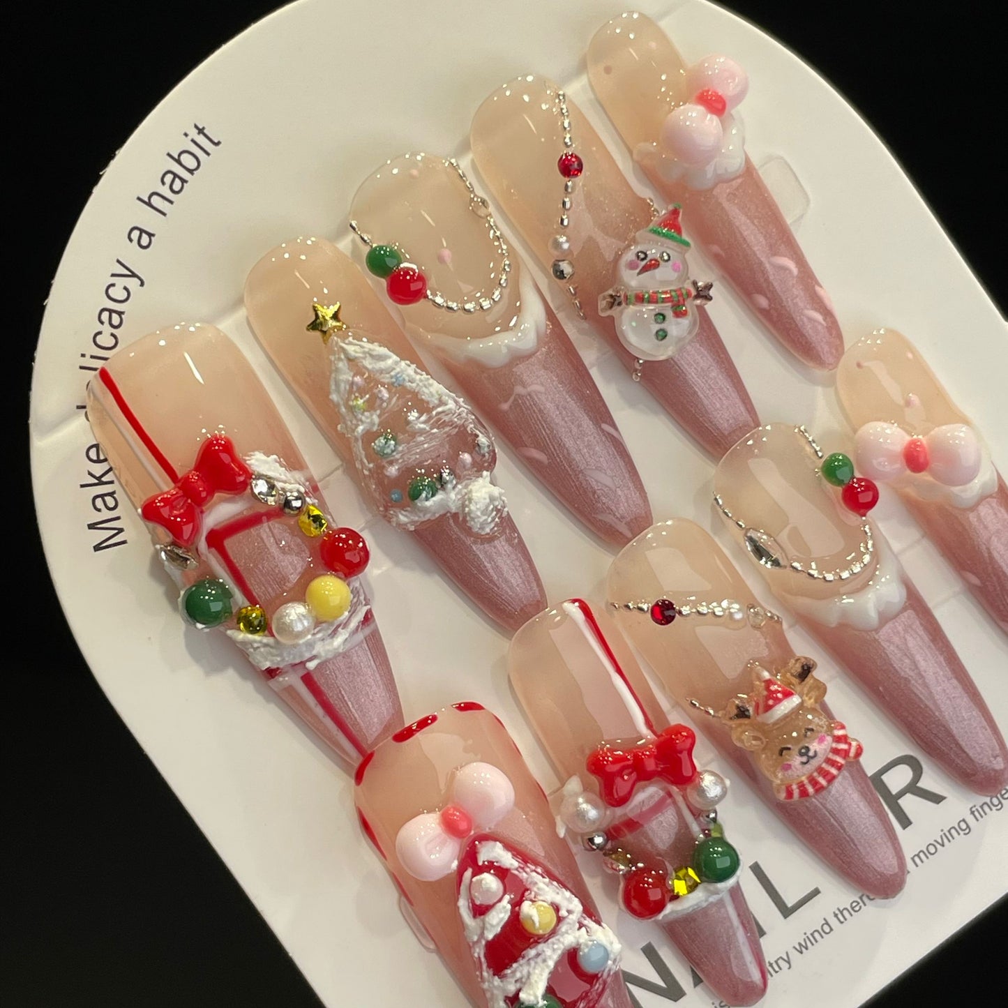 Handmade Press On Nails Extra-Long Stiletto Merry Christmas