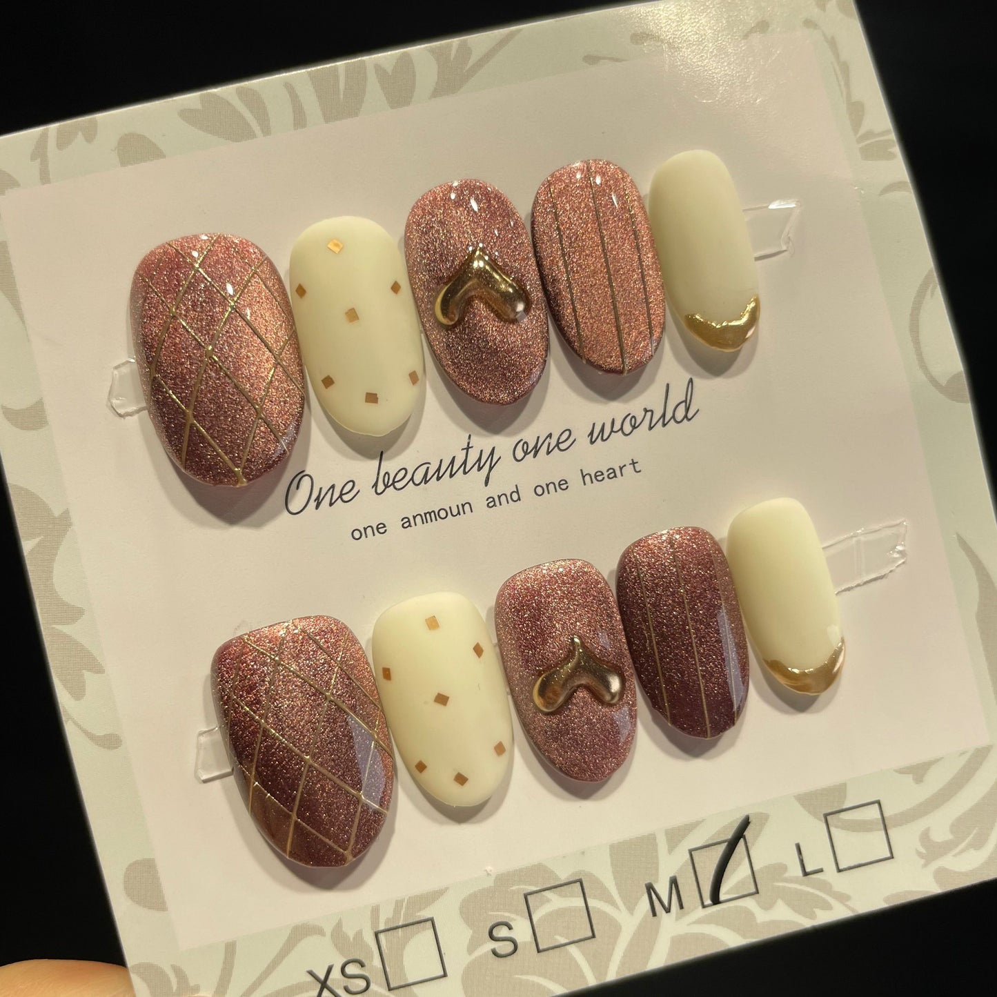 Handmade Press On Nails Short Oval Pink and white chocolate