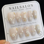 Handmade Press On Nails Medium Coffin Silver flower-YiH