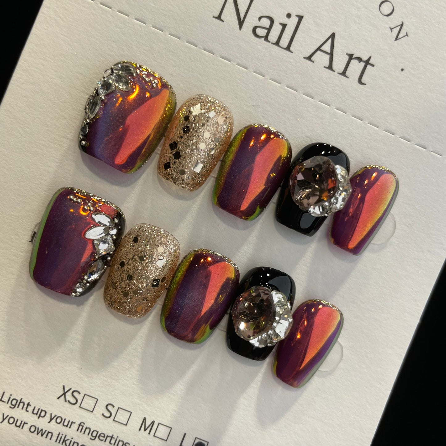 Handmade Press On Nails Short Coffin Metallic luster